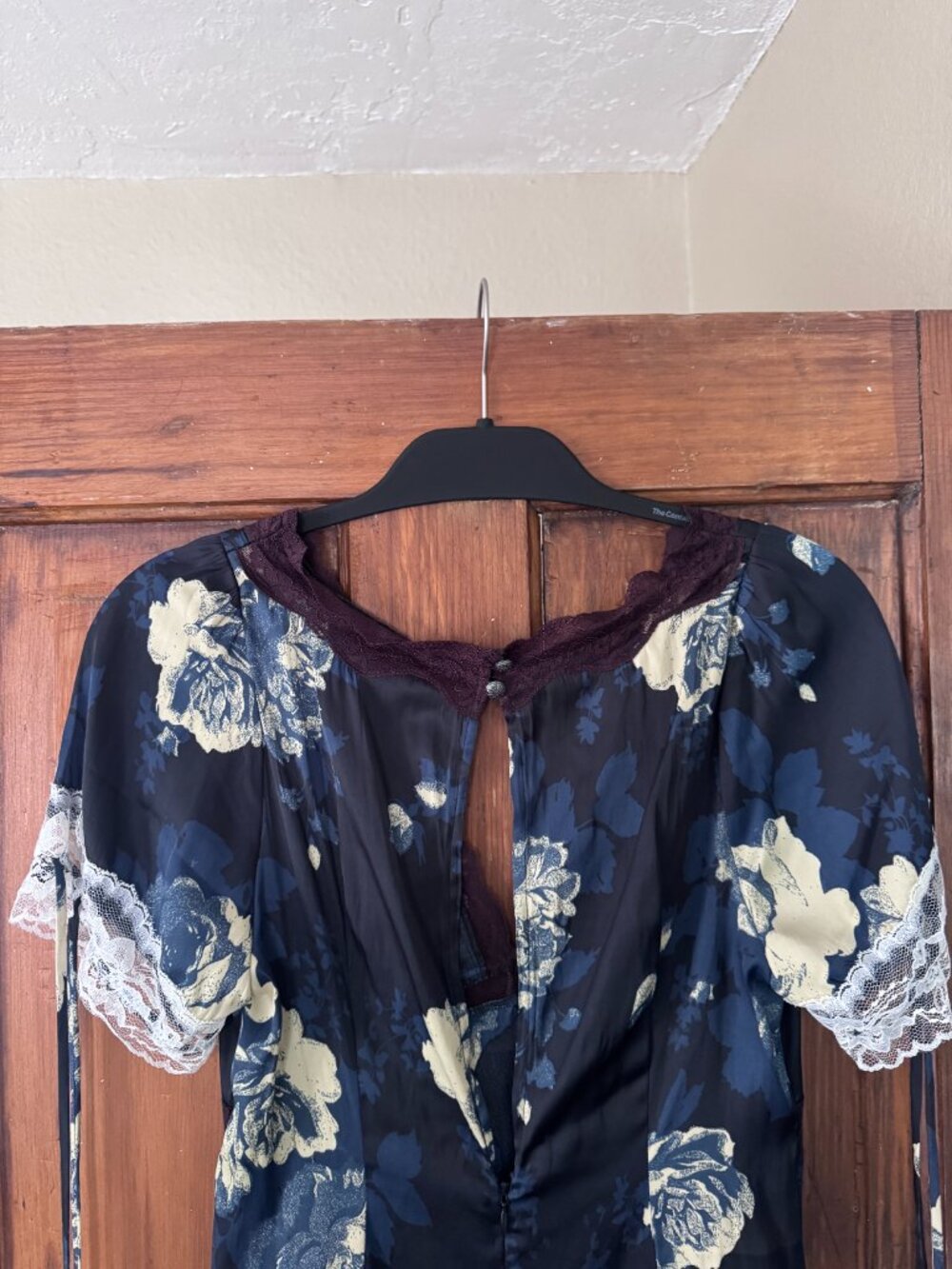 Free People Navy Floral Lace Trim Mini Dress Boho S NWT - Picture 4 of 4